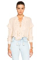 Chloe Gauzy Linen Ruffle Front Blouse In Neutrals