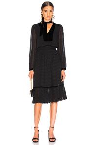 Frame Velvet Silk Dress In Black,polka Dots