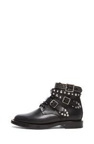 Saint Laurent Rangers Studded Low Combat Boot In Black,metallics