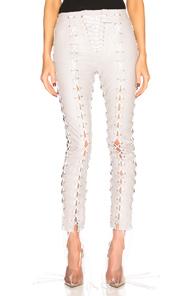 Unravel Leather Lace Up Skinny Pants In Gray
