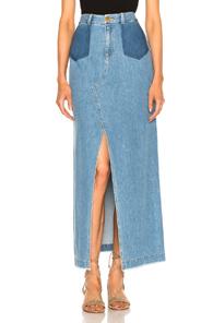 Sea Maxi Slit Denim Skirt In Blue