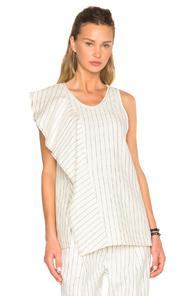 3.1 Phillip Lim Binding Cascading Ruffle Top In Neutrals,stripes