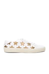 Saint Laurent Court Classic Star Leather Sneakers In White,metallics