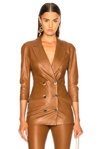 Zeynep Arcay Wrap Leather Blazer In Brown