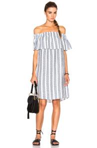 Sea Off The Shoulder Dress In Blue,white,abstract