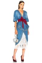 Johanna Ortiz Nuevo Mexicana Cotton Denim Trench Coat With Belt And Underskirt In Blue