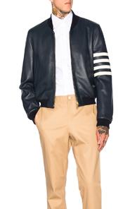 Thom Browne Fitted Deer Skin Varsity Jacket In Blue