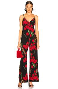 Norma Kamali Slip Jumpsuit In Black,floral,red