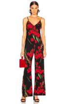 Norma Kamali Slip Jumpsuit In Black,floral,red