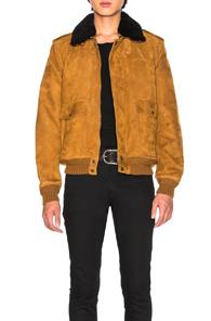 Saint Laurent Shearling Flight Jacket In Black,neutral