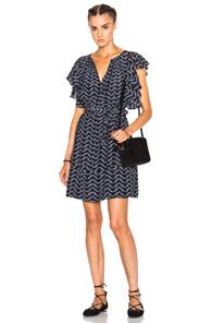 Apiece Apart Santiago Ruffle Arm Dress In Blue,abstract