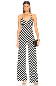 Norma Kamali Slip Jumpsuit In Black,stripes,white