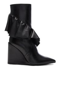 J.w. Anderson Mid Calf Leather Ruffle Boots In Black