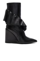 J.w. Anderson Mid Calf Leather Ruffle Boots In Black