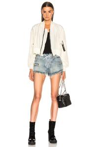 Unravel Silk Deconstructed Bomber Jacket In White