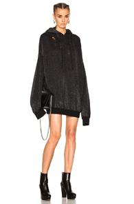 Unravel Distressed Lurex Hoodie In Black,metallics