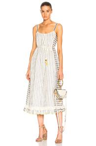 Lemlem Ami Fringe Maxi Dress In Blue,geometric Print,neutrals,stripes