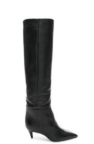 Saint Laurent Leather Charlotte Kitten Heel Knee High Boots In Black
