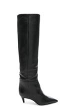 Saint Laurent Leather Charlotte Kitten Heel Knee High Boots In Black