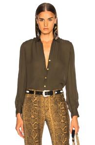 L'agence Fiona Shirred Sleeve Blouse In Green