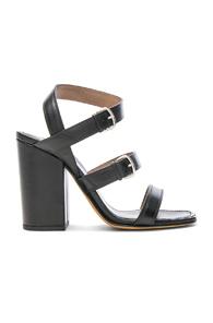 Alumnae Three Band Block Heel Leather Sandals In Black