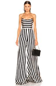 Caroline Constas Forbes Jumpsuit In Black,stripes,white