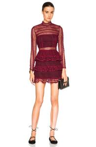 Self-portrait High Neck Paneled Dress In Red
