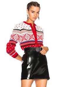 Msgm Jacquard Knit Cardigan In Abstract,red