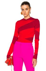 Oscar De La Renta Striped Sweater In Geometric Print,pink,red,stripes