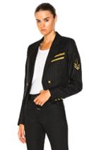 Saint Laurent Pinstripe Military Jacket In Black,stripes