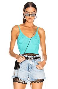 T By Alexander Wang Shrunken Rib Bra Top In Blue