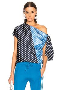 Tibi Delphina Asymmetrical Top In Blue,stripes