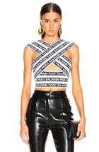 Balmain Logo Print Crossover Banded Top In Abstract,black,white