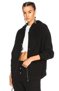 T By Alexander Wang Fleece Zip Thru Hoodie In Black
