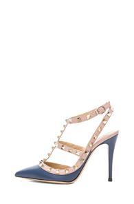 Valentino Rockstud Leather Slingbacks T.100 In Blue