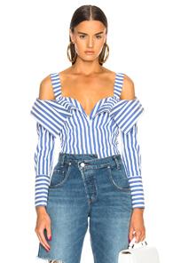 Monse Flap Front Stripe Top In Blue,white,stripes