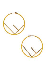 Fendi Logo Hoop Earrings In Yellow