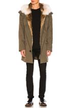 Yves Salomon Cotton Parka With Rabbit And Coyote Fur In Green