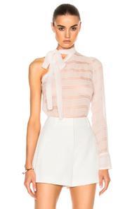 No. 21 One Shoulder Long Sleeve Tee In Pink,stripes,white