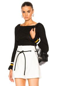 3.1 Phillip Lim Long Sleeve Off Shoulder Pullover In Black,stripe,white,yellow