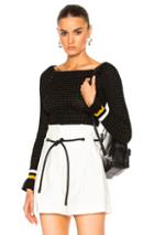 3.1 Phillip Lim Long Sleeve Off Shoulder Pullover In Black,stripe,white,yellow