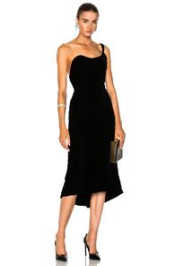 Oscar De La Renta Velvet One Shoulder Cocktail Dress In Black