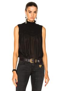 Frame Denim Smocked Sleeveless Blouse In Black