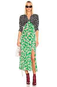 Rixo Martha Dress In Black,green,floral,polka Dots