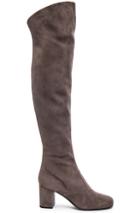 Saint Laurent Suede Bb Thigh High Boots In Gray