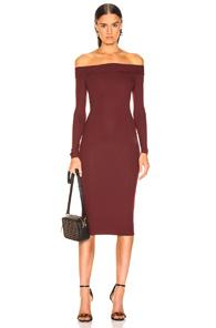 Enza Costa Rib Exposed Shoulder Midi Dress In Red