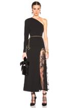 Alessandra Rich One Sleeve Lace Intarsia Dress In Black