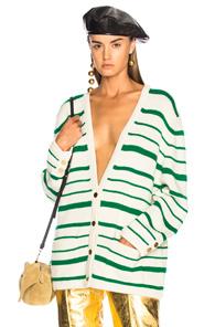 Loewe Gold Button Stripe Cardigan In Green,stripes,white