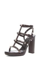 Valentino Noir Rockstud Leather Gladiator Heels T.95 In Black