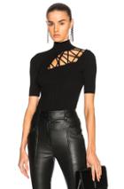 Cushnie Et Ochs Fractured Lacing Short Sleeve Mock Neck Top In Black
